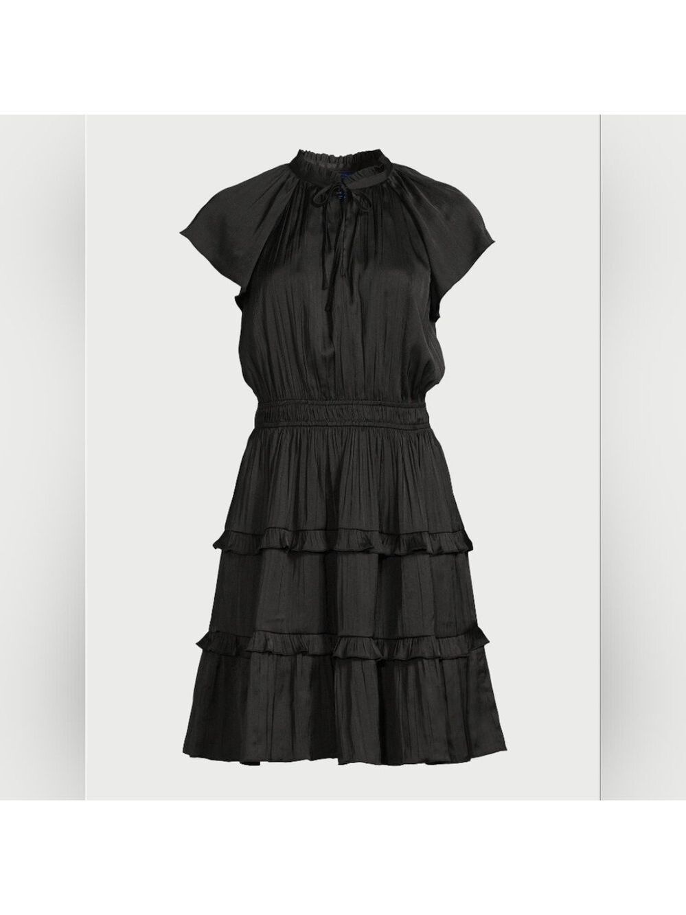 Scoop Women's Satin Mini Ruffle Dress with Cap Sleeves Pockets - Picture 5 of 8
